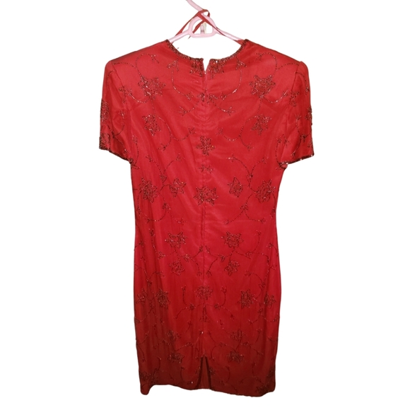 Allyson Whitmore Red Silk Beaded Party Dress size M - Picture 2 of 7